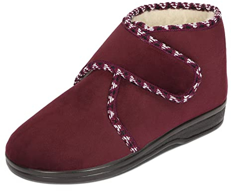 BAWAL Pantofole alla Caviglia Calde da Donna con Fodera Interna in Lana di Pecora Chiusure a Strappo 36-41 EU (Rosso, 41)