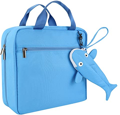 Annmore Tasche für Tiptoi Stift und Bücher, mit Abnehmbar Hai Beutel, Blau | Platz für 10 bis zu 12 Bücher, Fächer für Tiptoi Puzzle, Tragegriff, 30x28x10cm