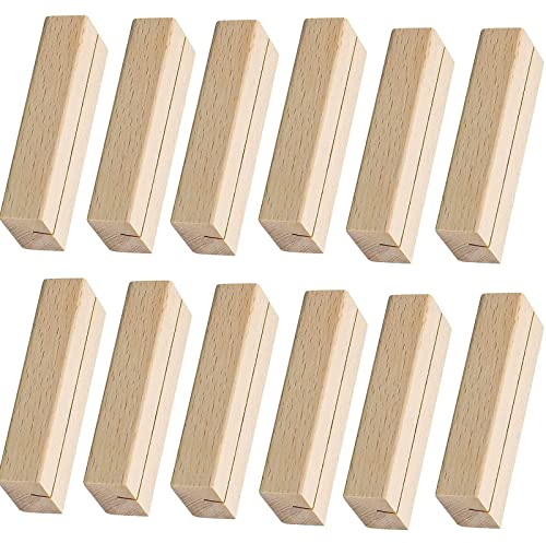 12 Stück Tischkarte Inhaber, 10x3x2cm Natürliches Massivholz Kartenhalter Platzkarte, Naturkarton Kraftkarton Tischkarten für Hochzeit Fotoständer Tischnummer Tischkarte Platzkartenhalter