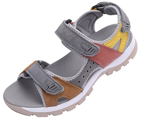 Harssidanzar Sandalias de Piel para Mujer Sandalias de Verano Sandalias Deportivas para Exterior SL256EU,Tan Gris,Talla 38