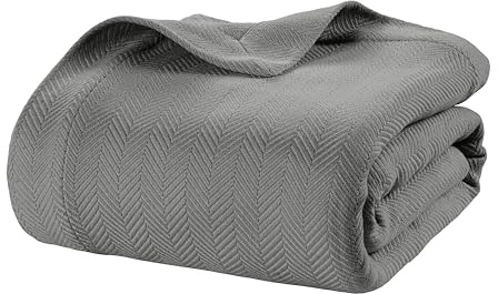 LANE LINEN Twin Blanket 100% Cotton Blankets Twin Size for Bed - Herringbone Weave (68x90) Soft & Cozy Bed Blankets - Great Gifting in Any Season for Everyday Bedding - Oeko-TEX Certified - Grey