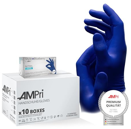 AMPRI Nitrilhandschuhe, dunkelblau, blau,10 Box a 100 Stk, Größe S, puderfrei, Style blueberry by Med-Comfort: Nitril Einmalhandschuhe, Einweghandschuhe in den Größen XS, S, M, L, XL