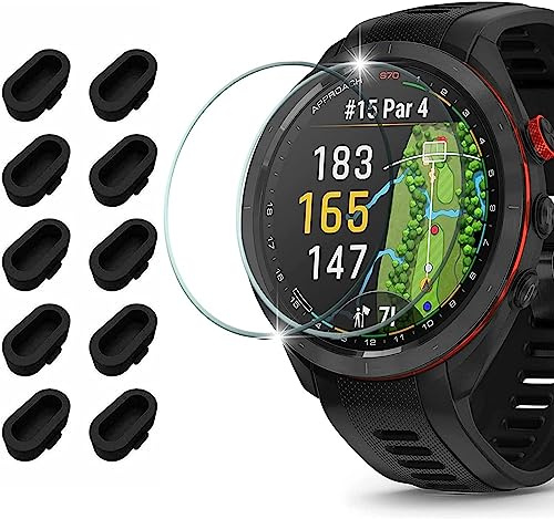 Miimall [2+10 Pack] for Garmin Approach S70 42mm Screen Protector + Silicone Anti-Dust Plugs, Anti-Scratch Anti-Bubble Anti-Fingerprint HD Tempered Glass Protective Film for Garmin Approach S70