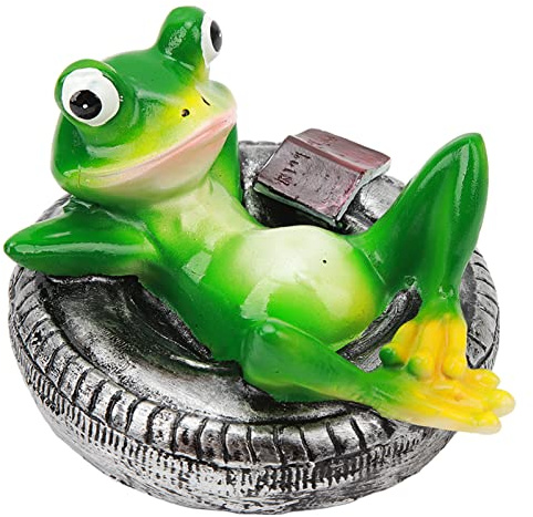 Omabeta Wasser schwimmende Teichdekoration, Lange Lebensdauer, einfaches Schwimmen, Pflegeleichte schwimmende Froschstatue für den Teich(Frosch liegt auf Reifen)