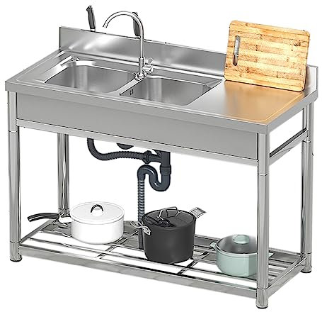 Fregadero Cocina 2 Senos Fregadero De Lavandería Portátil Con Grifo Y Desagüe De Inmersión Independiente Fregadero De Doble Uso Para Lavado De Vajilla Para Interior Al Aire Libre Garaje Lavandería (C