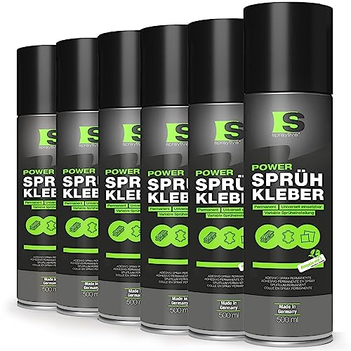 Spraytive 6 colla spray Power da 500 ml: per tessuti, tessuto non tessuto, schiuma, pelle, baldacchino, moquette, carta e molto altro ancora – Forte adesivo permanente con regolazione variabile dello