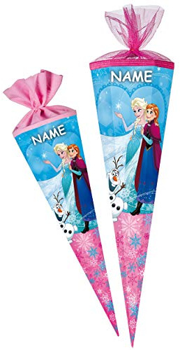 Schultüte - die Eiskönigin - Frozen - 50 cm - rund - incl. Name - mit Tüllabschluß - Zuckertüte - mit - ohne Kunststoff Spitze - Nestler - Mädchen - völli..