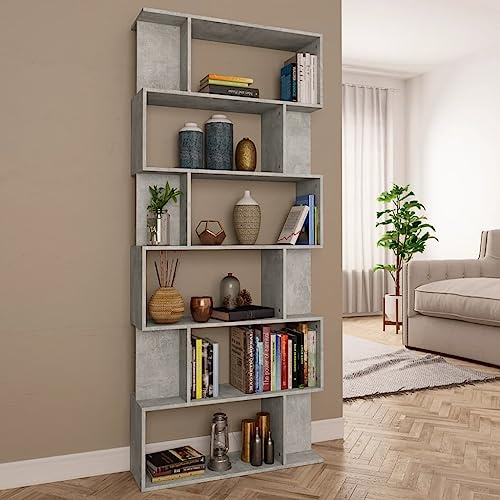 FIRBNUS Bücherregal/Raumteiler 80x24x192 cm Holzwerkstoff Raumteiler Trennwand Stehend Wohnzimmer Möbel Betongrau