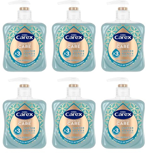 Carex Advanced Care Sea Minerals Antibacterial Hand Wash, 3x More Moisturisers, Clean & Protect Hands, Bulk Buy, Pack of 6 x 250ml