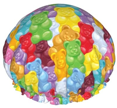 Gummy Bears Candies Shower Caps for Women, Elastic Reusable Bathing Hair Cap Environmental Protection Hair Bath Caps, Double WaterproofBathing Shower Hat