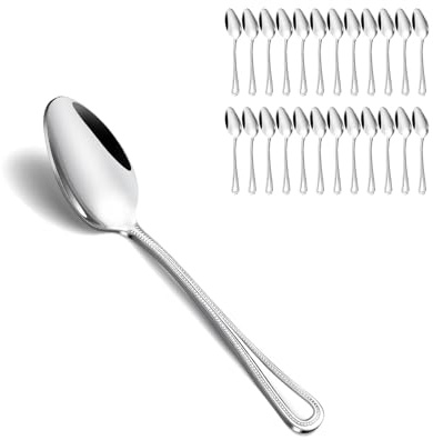 Gymdin 24 Pieces Teaspoons Set, 6.4 Inches Spoon Set, Stainless Steel Silverware, Small Spoons with Pearl Dot Design Handle, Dishwasher Safe, Tea Spoons Suitable for Home and Restaurant
