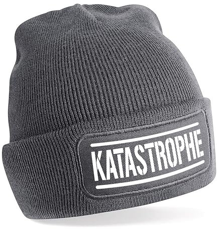 Herzbotschaft Beanie Strickmütze mit Spruch | Katastrophe | Farbwahl | Unisex SoftTouch angenehm weiche und warme Wintermütze | OneSize Einheitsgröße für Erwachsene