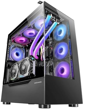 Mars Gaming MC-ULT, Custom XXL E-ATX Gaming-Gehäuse, Dual 90° Rahmenloses Gehärtetes Glas + Seitentür, Volle Flüssigkühlung, PC Tower mit Dual Vertical Chamber Design, Schwarz