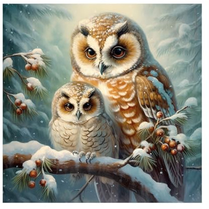 Ideen mit Herz 5D Diamond Painting | Diamant Painting Set | Motiv: 30 x 30 cm | Leinwand: 35 x 35 cm | DIY | Steinchen | inkl. Zubehör | Design-Variationen (Eulen im Winter)