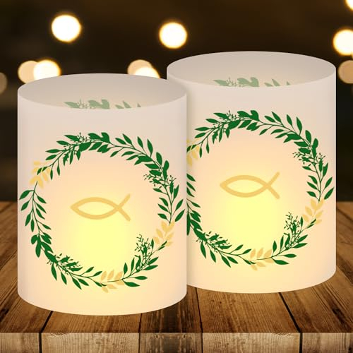 LYNBLY Lot de 12 photophores décoratifs de table pour communion, en forme de poisson, convient pour bougies chauffe-plat ou bougies, blanc, PVC, 27 x 8 x 10 cm, cérémonies religieuses, communion