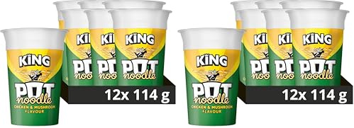 Pot Noodle Chicken & Mushroom King Pot Noodle instant vegetarian snack quick to make noodles 12x 114 g (Pack of 2)