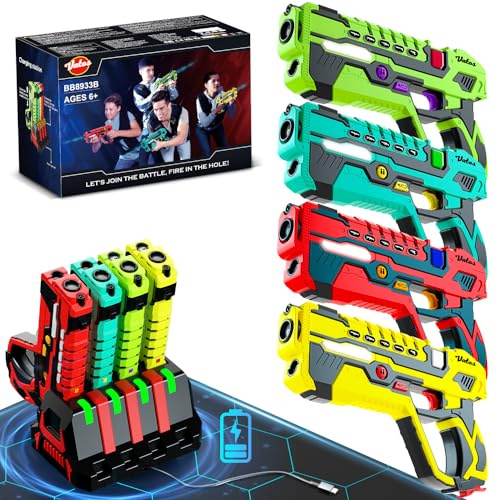 Rechargeable Laser Tag Guns Set - VATOS Laser Tag 4 Player with Charging Station, No Vests Needed, Infrared Laser Guns with Data Display for kids Teen Adults Family Group Activity Game for All Ages