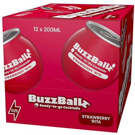 BuzzBallz Strawberry Rita, Ready to Drink Margarita, 12x200ml,Party Pack | 13.5% ABV, Made with Vodka & Strawberry Juice, Citrusy, Sweet and Fruity, just grab and go