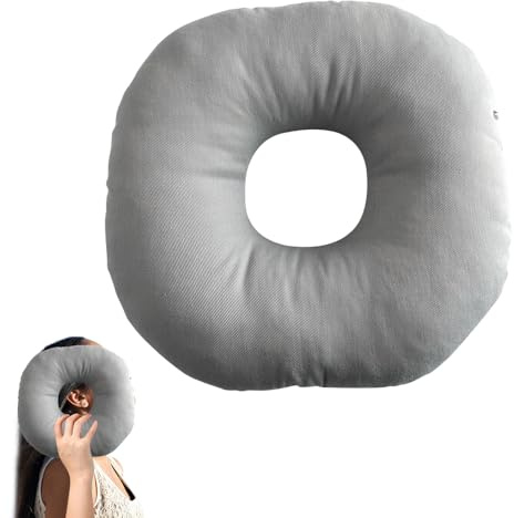 Mineup Ear Piercing Pillow, 11 Inch Piercing Pillow for Side Sleepers, Donut Pillowss for Ear, O-Shaped Pillows, Ear Pillows with Hole for Piercing Aftercare, Releasing Ear Pain, Sleeping Guard(Grey)