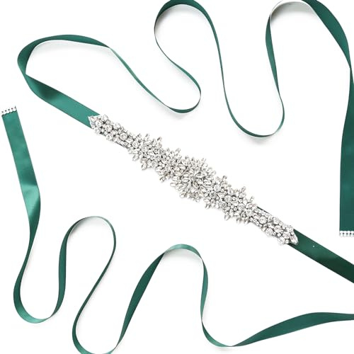 Anevous Strass Gürtel für Damen, Hochzeit Braut Taille Gürtel, Braut Taillengürtel, Elegante Brautgürtel Schärpengürtel Zubehör Frauen für Hochzeit, Party, Brautjungfernkleider, Ballkleid,Dunkelgrün