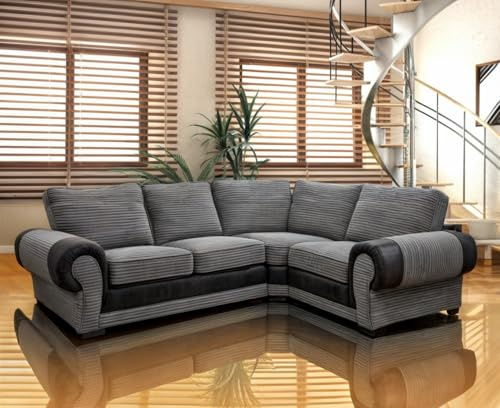 Tango Kingsize Jumbo Cord Sofa Range – Luxurious Living Room Furniture with Deep Seating L Shape Sofas, Right Corner Sofas (GREY/BLACK, Corner Right)