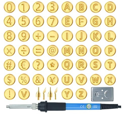 Palaufr Holzverbrennungsbuchstaben, Holzverbrennungsset mit Buchstabenstempeln | Schnitzset Alphabet 56-teilig Brennset,Ergonomische Bastelwerkzeuge, Symbol- und Zahlen-Heißstempel-Werkzeug für