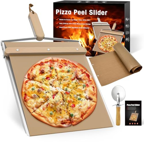 Sliding Pizza Peel, Non Stick Pizza Peel Slider 12 inch with Wood Detachable Handle Durable with PTFE Cloth Replacement 14.96 x 12.6