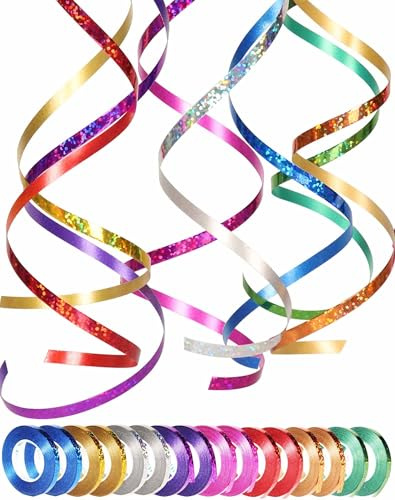 Glänzendes Ringelband-Set, 16 Rollen, 5 mm, metallisch, mehrfarbig, gekräuselte Ballonschnur, Geschenkverpackung, Schleifenband, Weihnachtsband für Hochzeit, Basteln, Floristen, Blumen,