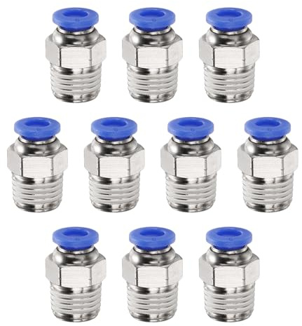QUARKZMAN 10 Stück Push-to-Connect-Fitting Kupfer-Luftleitungsfittings Blau | 6mm Schlauch-OD x 1/4 NPT-Gewinde, männlicher gerader Schnellverbinder, für Industrie-Luftsystem PC6-N02