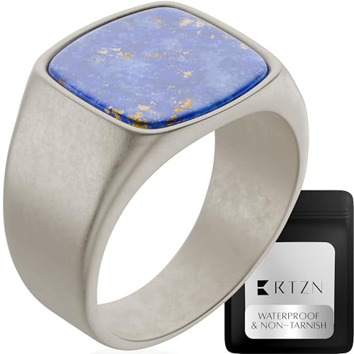 RTZN® Lapis Lazuli Ring for Men — Premium Silver Signet Rings for Men — 100% Waterproof & Non Tarnish Blue Stone Rings for Mens (SIZE: 8)