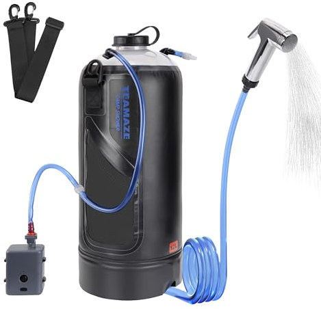 Teamaze Portable Shower,12L/3.2 Gal Solar Camping Shower Bag with Auto Pressure Pump,Portable Outdoor Shower for Camping,Beach,Hiking,RV,Pet Bath
