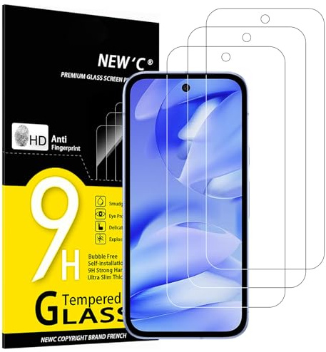 NEW'C 3 Pack, skärmskydd i glas för Google Pixel 9a, bubbelfri, 9H hårdhet, 0,33 mm ultratransparent, ultrabeständigt härdat glas
