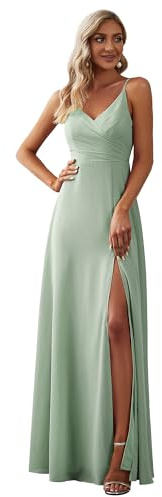 Ever-Pretty Brautjungfernkleid Lang Damen Chiffon V-Ausschnitt mit Seitenschlitz Elegantes Abendkleid für Hochzeit ES0128B