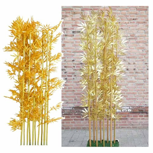 SRDCAIM 10 Stäbchen, große künstliche goldene Pflanzen, Sichtschutzzaun für Balkon, Raumteiler, Sichtschutz für Terrasse, Garten, Terrasse, Innenhof, DIY-Dekoration(180cm/5.9ft)