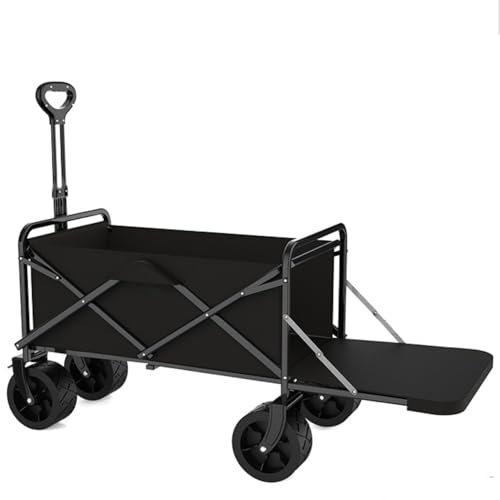 Carrello da Giardino Pieghevole con Portellone Carrello Porta Attrezzi da Spiaggia Adatto a Tutti i Terreni con Pneumatici Larghi girevoli a 360 Gradi Portata 250kg Adatto per Campeggio Shopping