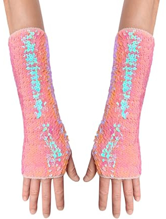 AUSUAYA Pailletten Handschuhe, Bling Performance Handschuhe Sparkly & Glitte For Birthday & Stag & Rave Party DE-S-YG (Rosa, Einheitsgröße)