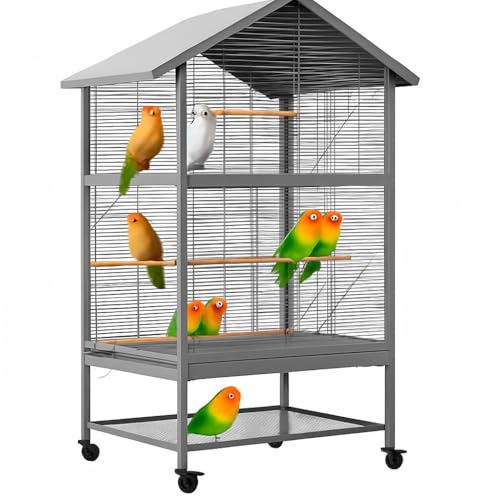 65,7 Zoll GroßEr VogelkäFig, Rollender SittichkäFig, FlugkäFig Mit 4 Metallfutterspendern, Sitzstangen Aus Holz Und Lagerregal
