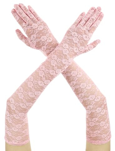Lusofie Spitze Handschuhe Lang für Damen Elegant Tee Party Lang Spitzenhandschuhe Schwarz 1920er Jahre Verlobungskleid Party Tanz Oper Halloween Handschuhe für Damen