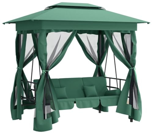 Emmtore Banco Columpio Exterior Dosel Acero 220x160x240 cm Antracita Balancín (Verde)