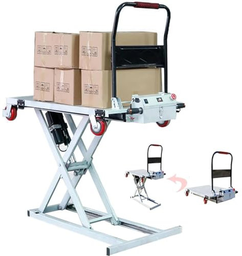 LIULIQ Elektrischer Einzelscherenhubtisch, Hydraulischer Hubwagen, Hydraulische Hebebühne Mit 4 Rädern, 300 Kg Tragkraft Und 6 cm Bis 85 cm Hubhöhe, Auslaufsicheres Design Für Den Materialtransport