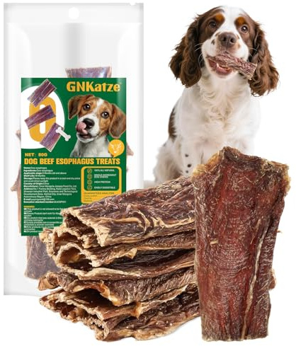 Snack per cani a base di esofago di manzo, snack masticabili naturali e salutari a ingrediente unico per cani, snack masticabili ad alto contenuto proteico e di lunga durata，80G