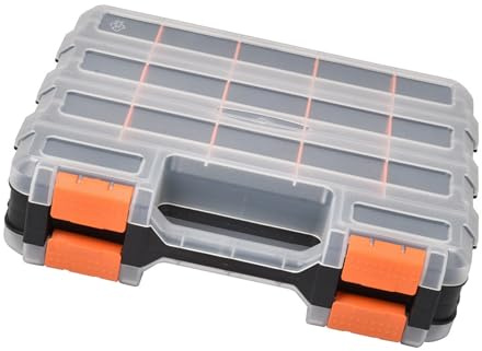 Caja de clasificación con compartimentos, caja de herramientas de doble cara, contenedor de herramientas con tapa, caja de almacenamiento de piezas pequeñas, separadores extraíbles