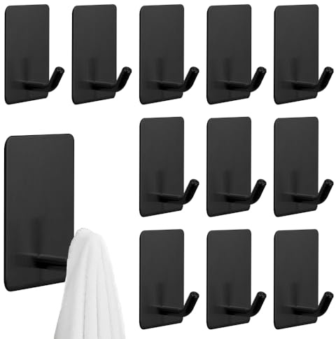 12 Stück Klebehaken Selbstklebend Handtuchhaken Edelstahl Wandhaken Klebend | Klein Kleiderhaken Selbstklebend Küchenhaken ohne Bohren Mantelhaken, für Wand, Schlafzimmer, Bad, Küche (Schwarze)