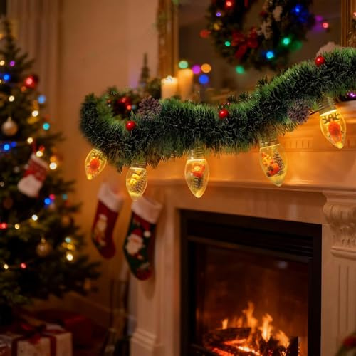 GAROMIA Weihnachten Schneekugel Lichterkette 2.5m 12 LED Lichterkette Weihnachtsbaum Weihnachtsgirlande Weihnachtsdeko Tannengirlande 8 Modi Lichterketten Künstlich Girlande für Haus Treppen Kamin