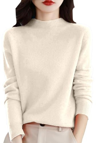 Générique Pulls en Cachemire pour Femmes, col Rond, Manches Longues, Doux, en Maille Unie (Beige,M)