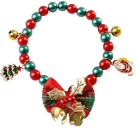 Weihnachtliches Katzenhalsband, Halsband mit Weihnachtsmann, Weihnachtsbaum, Schneeflocken, Elch-Anhänger und Schleife, Glocke für Urlaub, Winter, Hund, Katze, Mädchen,