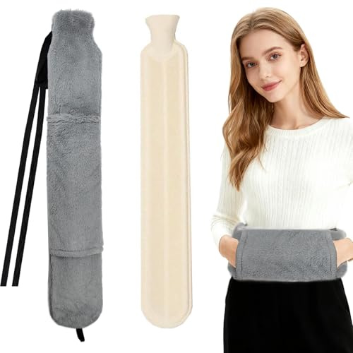 Lange Wärmflasche mit Weichem Bezug, 2L 72cm Hot Water Bottle Bettflasche Schlauch, Wärmflasche Lang zu Hitze auch Kühlen für Nacken, Schulter, Unterleib, Rücken, Groß Nackenwärmflasche zum Umbinden