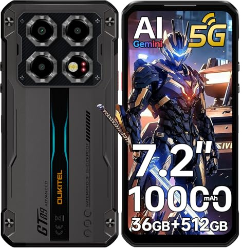 OUKITEL WP60 5G Outdoor Smartphone - 36GB+512GB/2TB Outdoor Handy Ohne Vertrag 7,2 120Hz Display 10000mAh Android 15 baustellenhandy, 108MP+32MP+8MP-Nacht/IP68 Wasserdicht Handy Dual SIM 5G/NFC/GPS