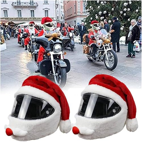 2 Stück Motorradhelm Cover, Weihnachtens Weihnachtsmann Motorrad Helm Abdeckung, Motorradhelm Abdeckung Plüsch, Cartoon Motorcycle Helmet Cover, Weihnachtsmannmütze Helmüberzüge Für Männer, Frauen