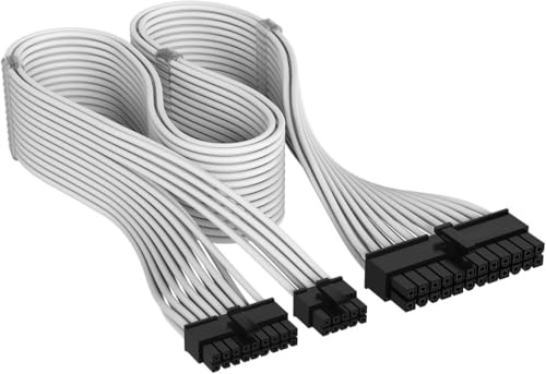 Corsair Elite Premium Type 5 Individually Sleeved ATX 24-Pin PSU Cable – Low-Profile Cable Combs, Triple-Mesh Paracord Sleeve, Compatible Type 5 PSUs – White